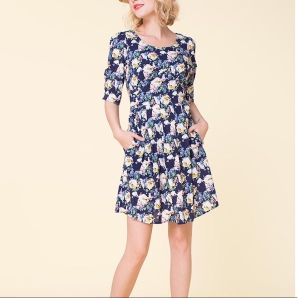 Miss Patina | Antique Rose Navy Mini Dress